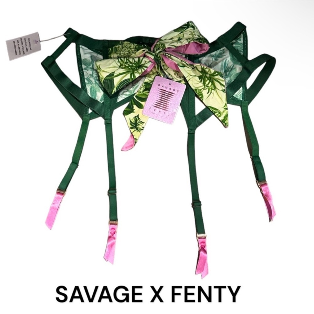 Savage X Fenty Green & Pink Floral Garter Belt